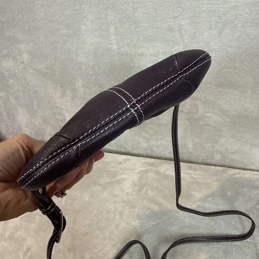 Levenger Carezza On-the-Town Eggplant Leather Pouch Cross Body Micro Bag Zip